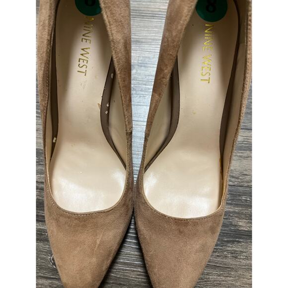 Nine West Zulma Taupe Suede 4” Heels Women’s Size 8M Lace-Up Back Stiletto Pumps - Picture 6 of 7